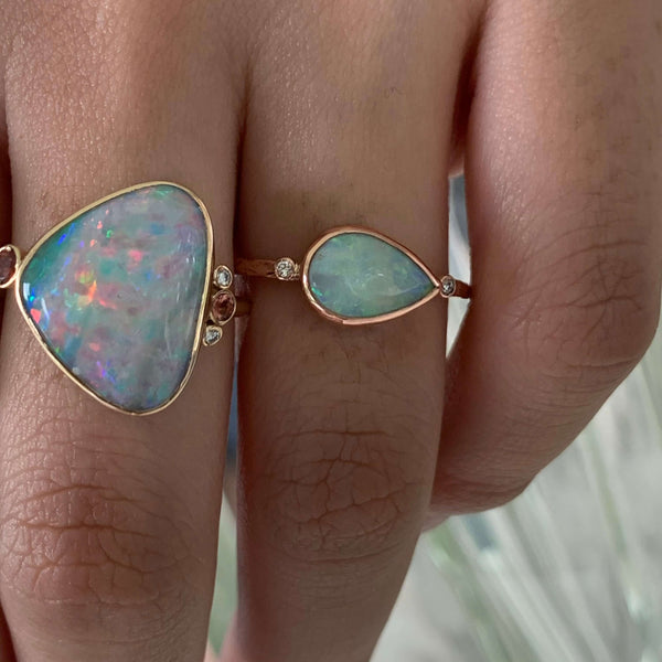 Gold Australian Opal And Diamonds Rings
