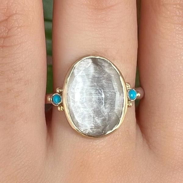 Clear Quartz With Turquoise Ring