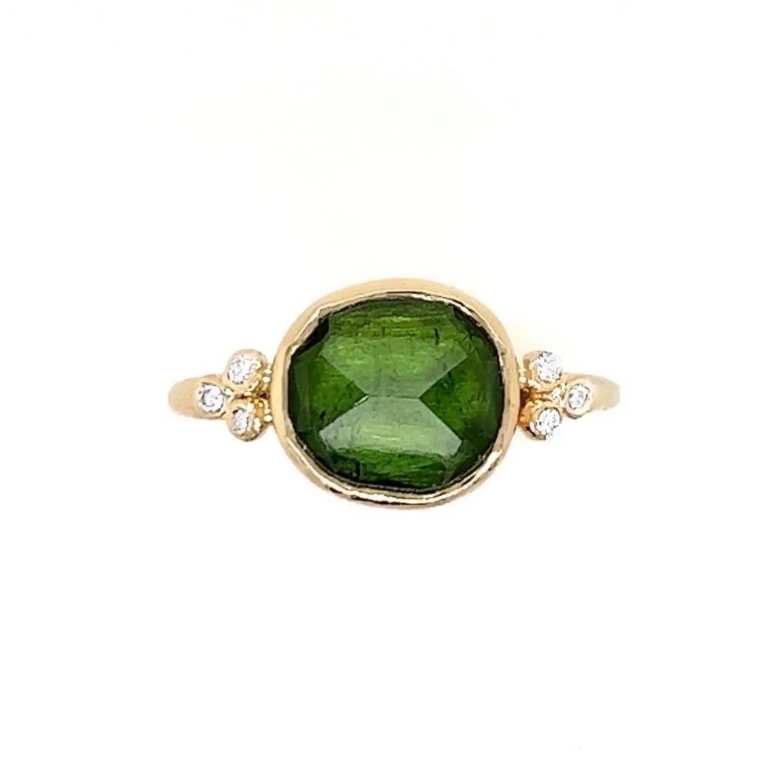 Green Tourmaline Bar Ring, Unique Geometric Ring - Danique Jewelry