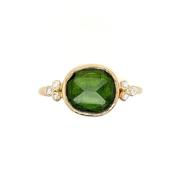 Big vivid green tourmaline engagement ring, nature inspired gold ring with  accent diamonds / Patricia | Eden Garden Jewelry™