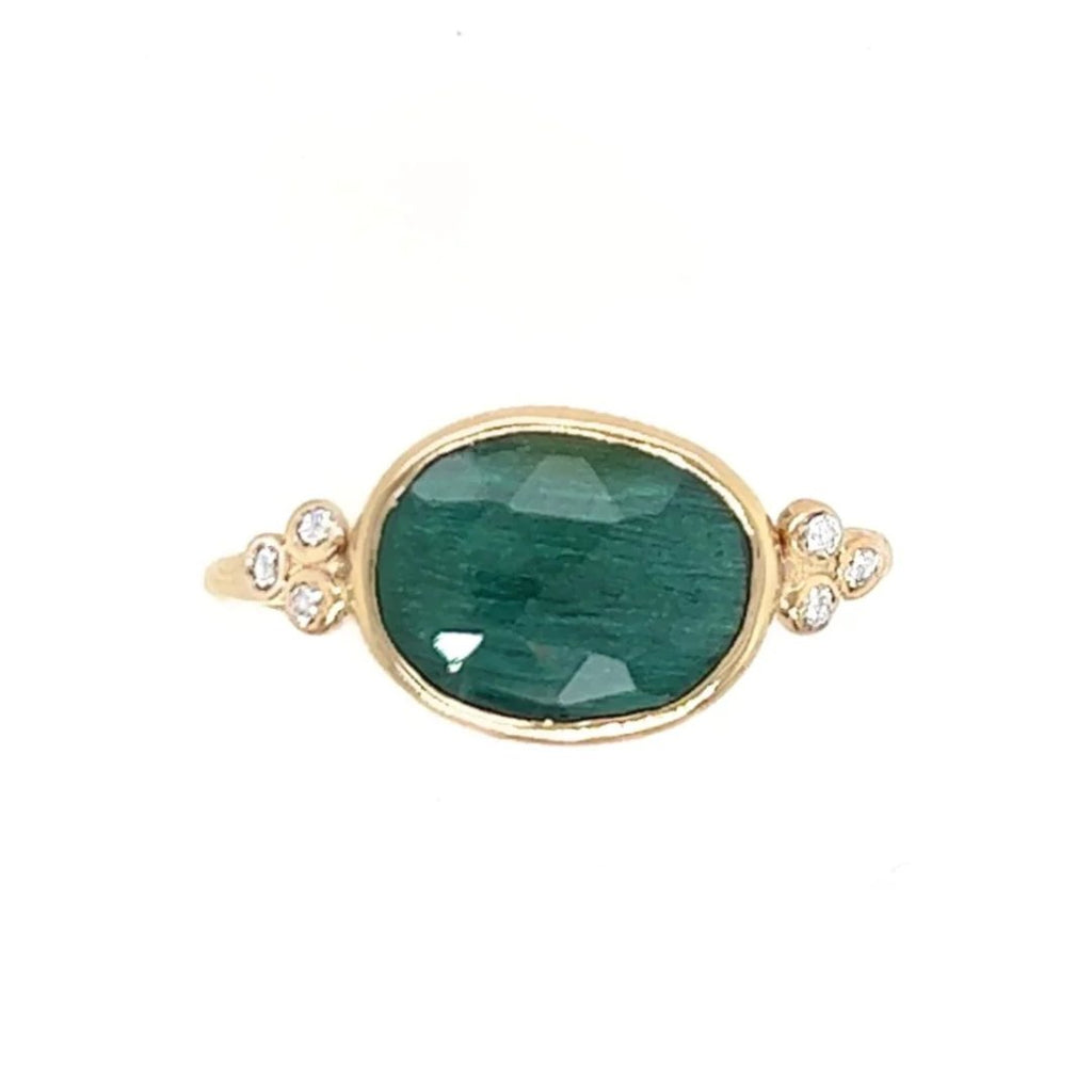 14k Teal Tourmaline ring with diamond clusters – Emily Amey