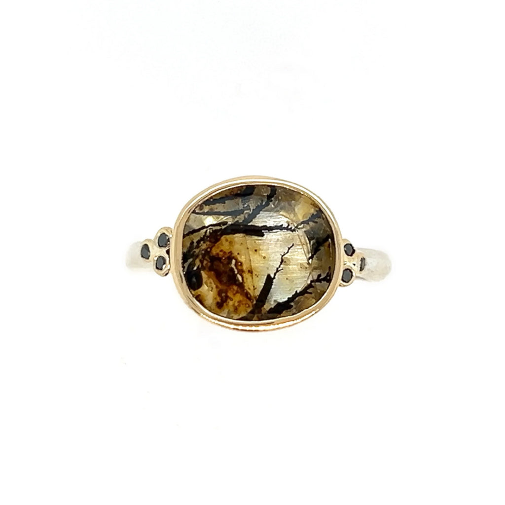 Sterling Silver Dendritic Agate Ring, hot One of a Kind Non-Traditional Engagement Ring, Ready to Ship