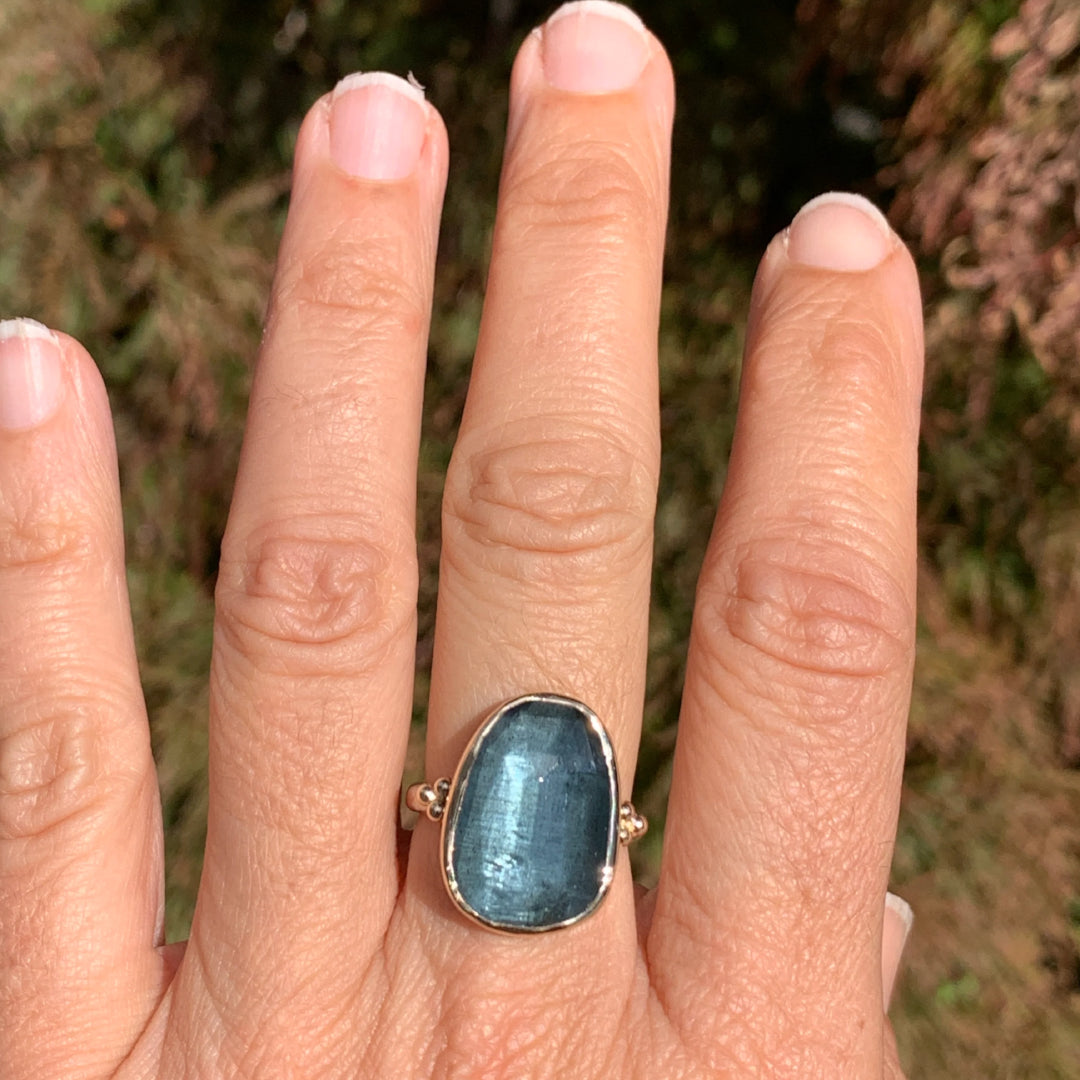 Biggie Moss Aqua ring With beads in 14k and sterling silver Emily Amey