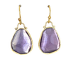 Purple teardrop earrings with gold hooks on a white background