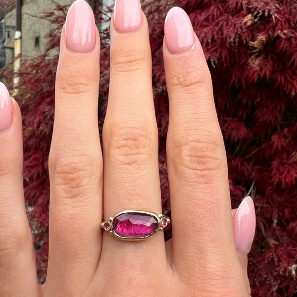 Jamie Joseph | Oval Rose Cut Deep Pink Tourmaline Rose Gold and Silver Ring  at Voiage Jewelry
