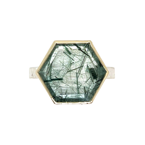 Rutilated Quartz Hexagon Ring by Emily Amey