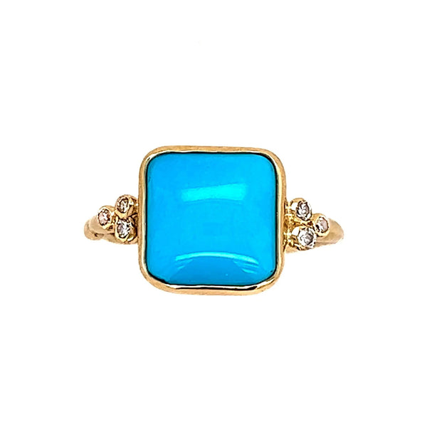 14k Sleeping Beauty Turquoise With Diamond Clusters Ring