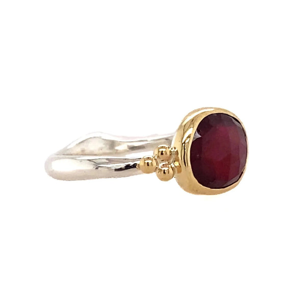 14k Ss Rosecut Ruby Ring With Beads