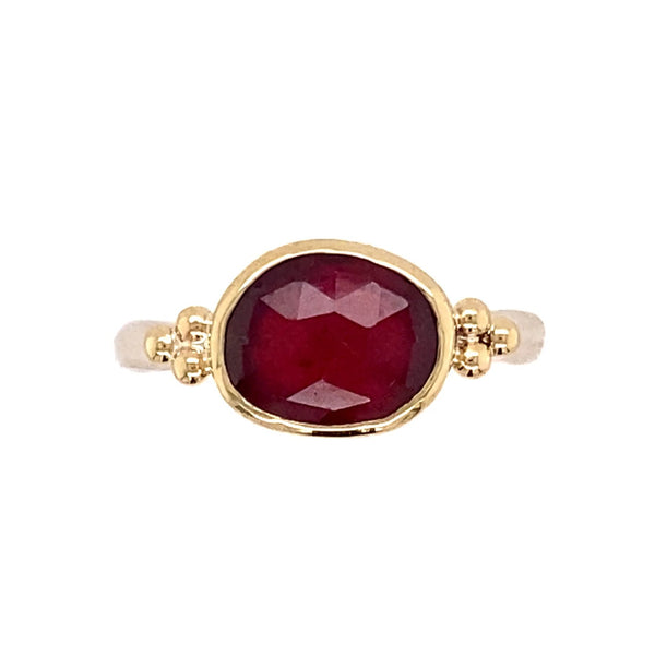 14k Ss Rosecut Ruby Ring With Beads