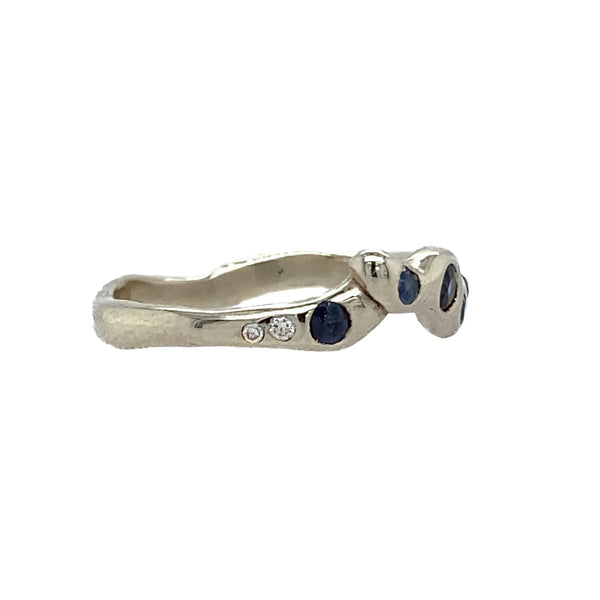 14k White Gold Shades Of The Deep Sapphire And Diamond Octopus Band