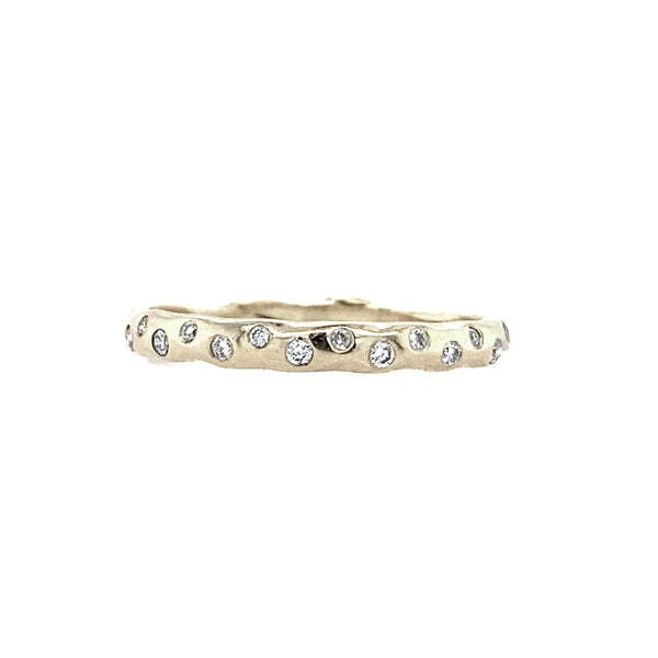 14k White Gold Rippling Seagrass Band With Petite White Diamonds
