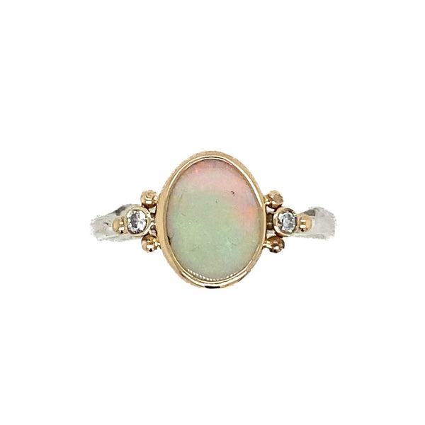 14k And Ss Australian Opal Diamond Ring