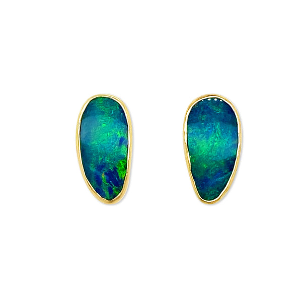 Moon Yellow Opal Gold Stud Earrings