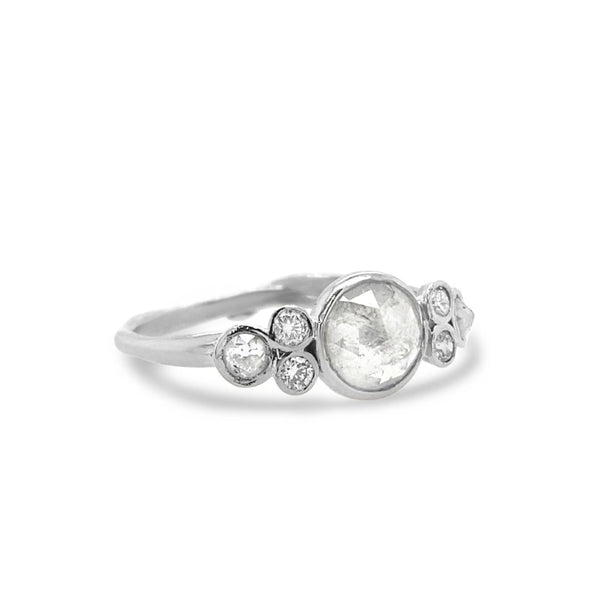 14k Whitegold Salt And Pepper Diamond Ring With Diamond Clusters