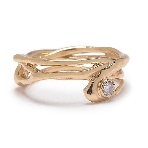 14K OR SS SEAGRASS BAND WITH 1 DIAMOND - Emily Amey Handmade one of a kind jewelry Hudson Valley New York.