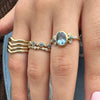 14k Stepping Stone Aqua And Diamond Band In Yellow Gold