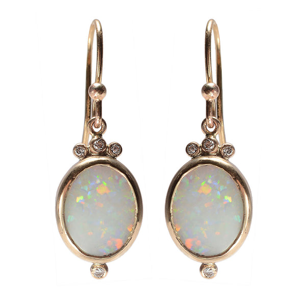 14k White Australian Opal Earrings With Diamonds