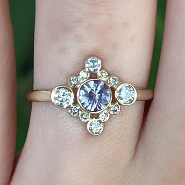 14k Lavender Sapphire With Diamond Cluster Halo Engagement Ring