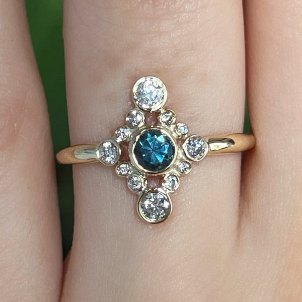 14k Sapphire And Diamond Cluster Ring