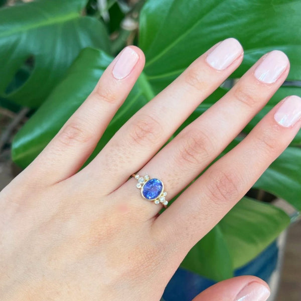 14k Tanzanite Engagement Ring With Diamond Clusters