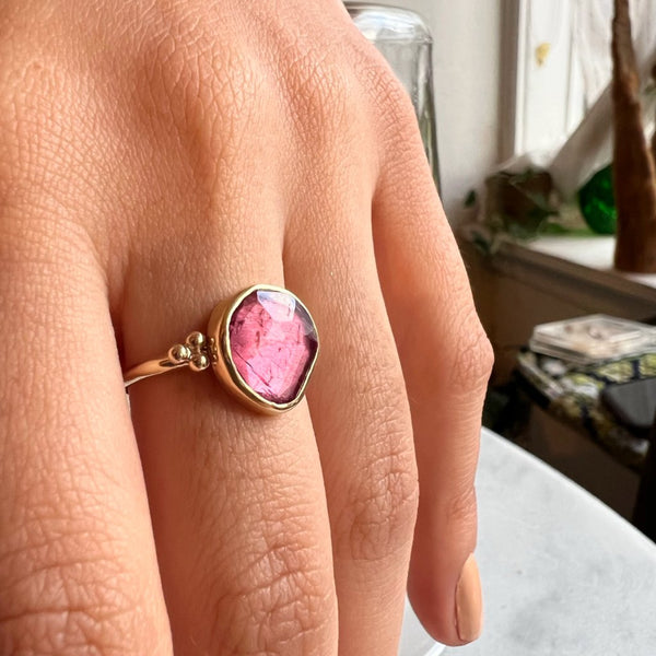 14K PINK TOURMALINE WITH GOLD BEADS RING - Emily Amey