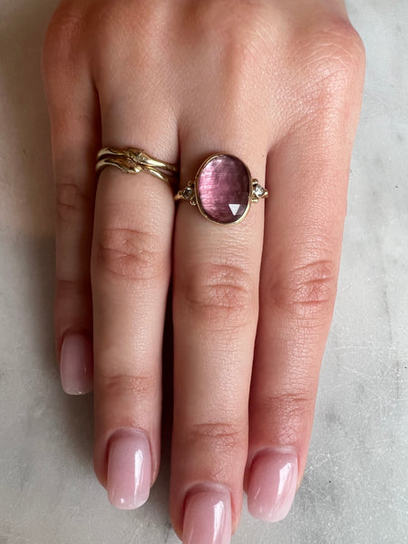 14k Pink Tourmaline With Diamonds Ring