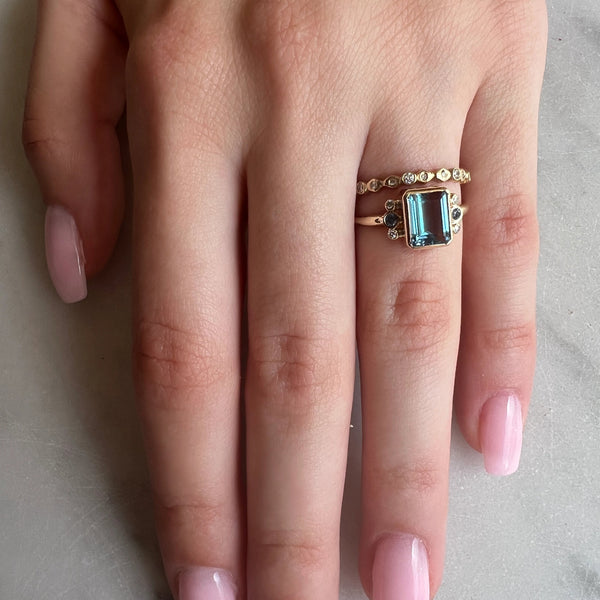 14k Emerald Cut Aqua With Diamonds & Sapphires Ring | Emily Amey – Emily  Amey