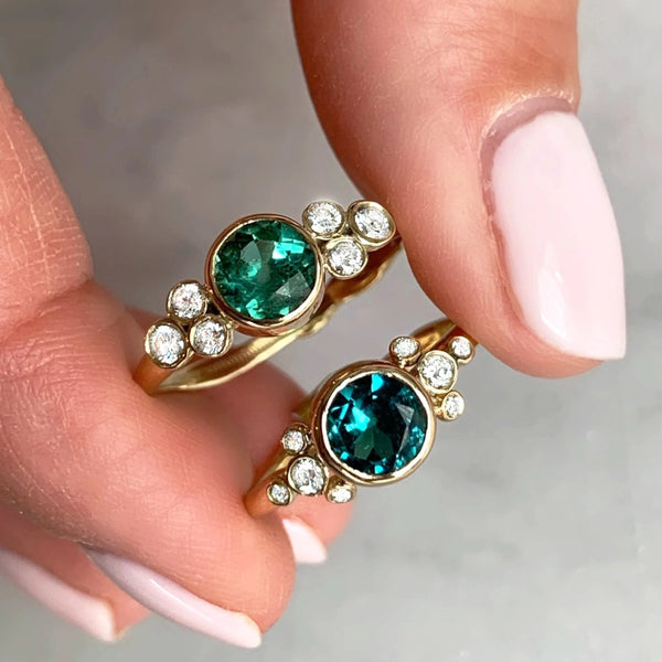 14k Teal Blue Tourmaline With Diamond Clusters