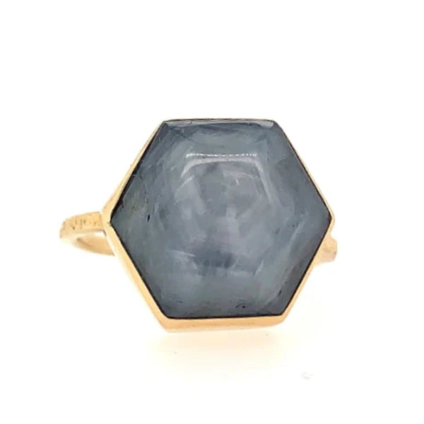 14k Star Sapphire Hex Cocktail Ring