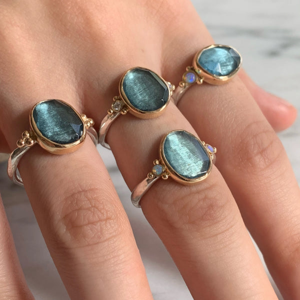14k And Ss Moss Aquamarine Ring With Diamonds