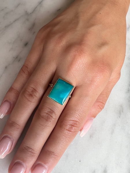 14k Chryso-opal Ring With Brilliant Diamonds
