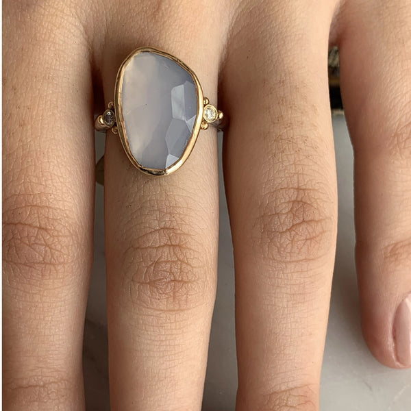 Rosecut Chalcedony With Diamonds Ring