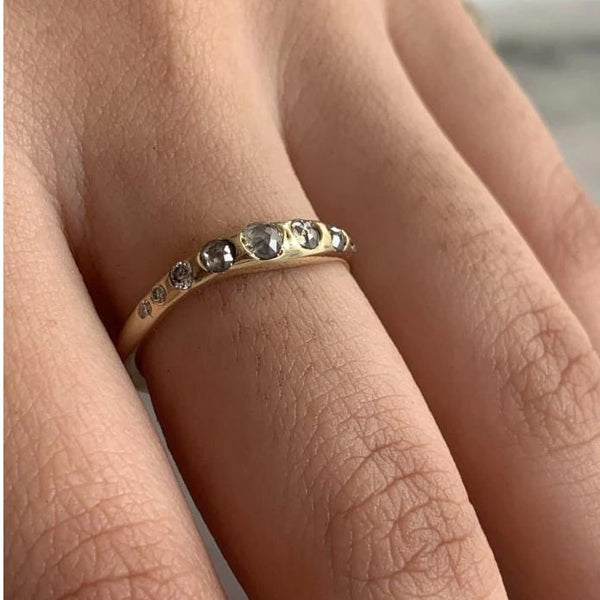 14k Freeform River Band With Brilliant & Rosecut Diamonds Ring in Yellow gold