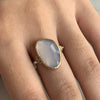 14k And Ss Rosecut Chalcedony With Diamonds Ring