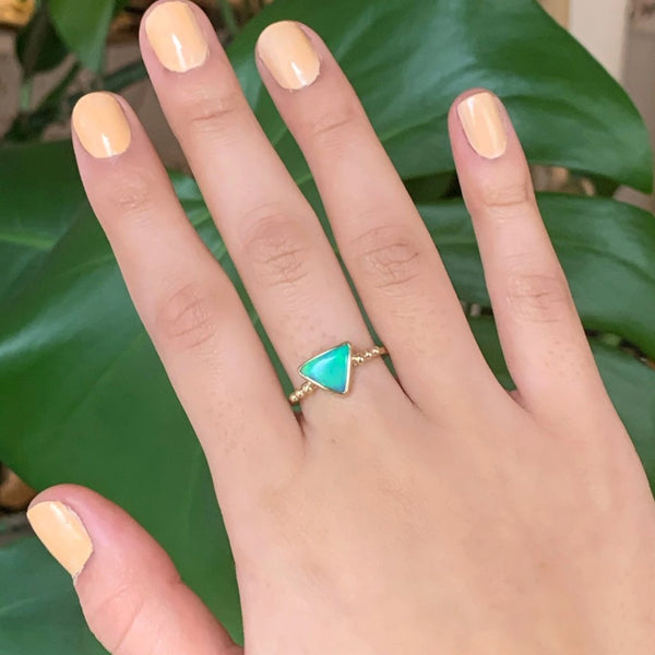 14k Australian Opal Triangle With Diamonds Ring