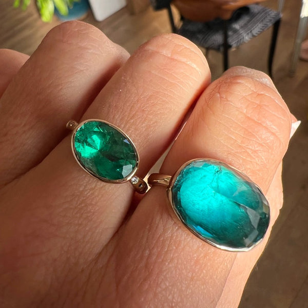 14k Colombian Emerald Ring With Brilliant Diamonds