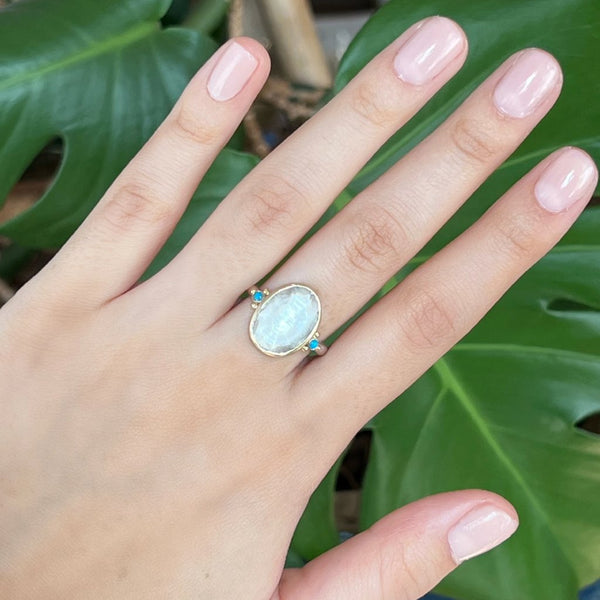  Clear Quartz With Turquoise Ring