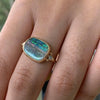 14k Striped Boulder Opal With Diamonds Ring