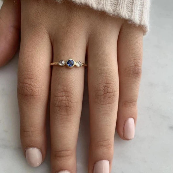 14k Ceylon Sapphire And Natural Diamonds Engagement Ring