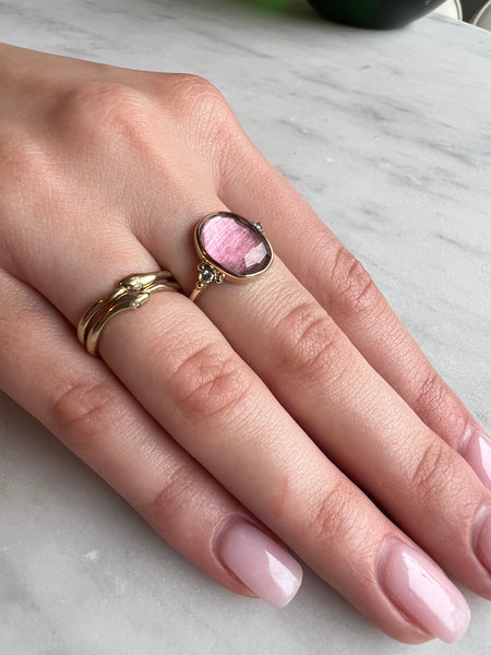14k Pink Tourmaline With Diamonds Ring