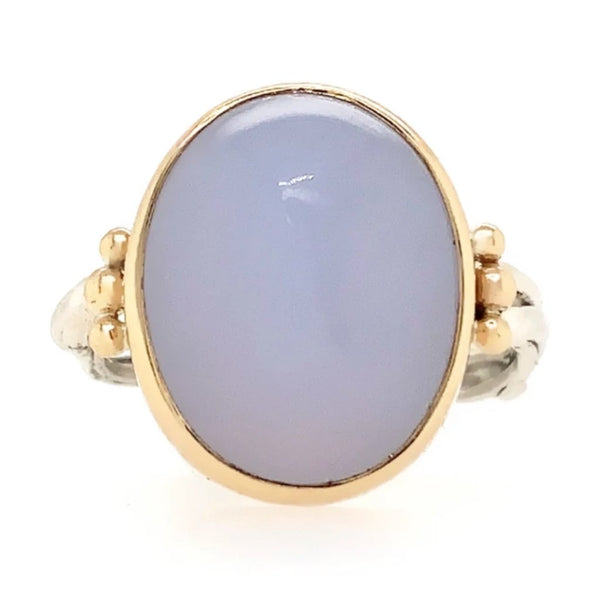14k & SS Chalcedony Sugarloaf ring